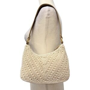 Vtg Y2K 90s Hobo Shoulder Bag Women S Cream Crochet Beaded Boho Summer Purse